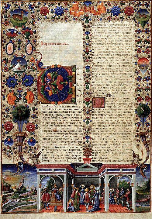 500px-Bibba_di_borso_d'este_01 Page from the Borso d'Este Bible (Taddeo Crivelli - Web Gallery of Art public domain Wikimedia Commons)