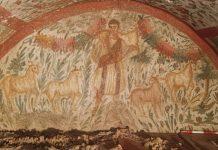 Rare Roman-Style Fresco of Jesus as ‘Good Shepherd’ Unearthed in Ancient Turkish Tomb The Good Shepherd fresco above a raised platform in the tomb in Hisardere Necropolis, Turkey. (Credit Arkeolojihaber and ancient origins)