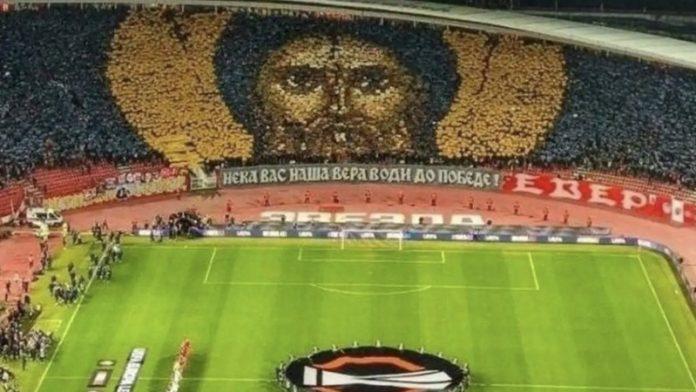 Photo of the stadium and the image that led to the sanction. Source: Screenshot from Twitte