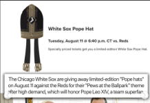 From Vatican to the South Side: White Sox to Celebrate Pope Leo XIV with “Pope Hat” Theme Night White Sox “Pope Hat” (Credit Instagram frontofficesports)