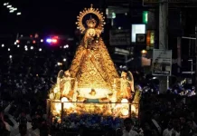 Centuries-Old Devotion Draws 700,000 to Manaoag for Marian Coronation Centennial People join the procession to honor Our Lady of Manaoag in the northern Philippine province of Pangasinan during the centennial celebration of the canonical coronation on April 22. (Photo: Joachim Nigel Z. Tanglao/The Varsitarian)