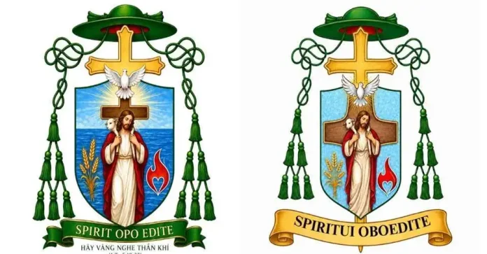 check-awaiting-pic-when-sacred-symbols-become-content-6a13d3227d271_600 his photo shows the first and second versions of the coat of arms, before they were both taken down. (Credit UCA news)