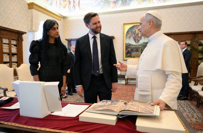 Pope Leo XIV met with US Vice President J.D. Vance and his wife Usha Vance in the Apostolic Palace (@Vatican Media)