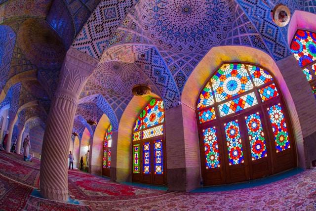 steven-su-AxhfHp6fJ2M-unsplash Fisheye view of Nasir al-Mulk Mosque Fars Province, Shiraz, Lotf Ali Khan Zand St, Iran (Photo by Steven Su on Unsplash)