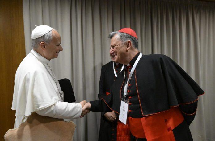 Pope Leo greets Cardinal Mario Grech (@Vatican Media)