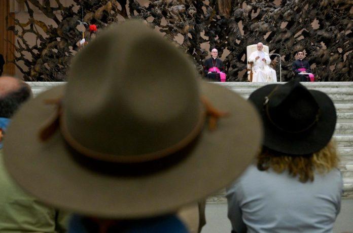 cq5dam.thumbnail.cropped.1500.844 Pope Leo addresses Italian Catholic Guides and Scouts in the Paul VI Hall (@Vatican Media)