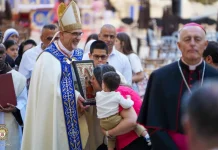 Jerusalem’s Old City Sees Marian Procession Marking Close of May Devotions Cardinal Pizzaballa holding an icon of the Blessed Virgin Mary as he walked through the streets of Jerusalem's Old City. | Credit: Latin Patriarchate of Jerusalem.