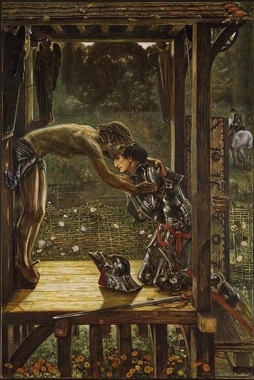 Edward Burne-Jones: Den barmhertige riddaren, 1863. The Merciful Knight. Birmingham Museums & Art Gallery.(By Edward Burne-Jones - http://www.nationalmuseum.se/sv/Om-Nationalmuseum/For-press-och-media1/Pressbilder1/Prerafaeliterna/Edward-Burne-Jones-iDen-barmhartige-riddaren--The-Merciful-Knight-i/, Public Domain, Wikimedia)