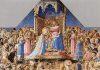 The glass that shattered one day, the experiences of Satan, and the necessary friendship with the angels. Christ crowns the Virgin Mary as Queen of Heaven on a gilded throne, surrounded by angels and saints in a medieval scene.