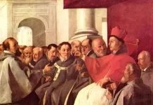 St. Bonaventure, Doctor of the Church, a Colossus Who Seemed Free from Original Sin Bonaventure receives the envoys of the Byzantine Emperor at the Second Council of Lyon.(By Francisco de Zurbarán - The Yorck Project (2002) 10.000 Meisterwerke der Malerei (DVD-ROM), distributed by DIRECTMEDIA Publishing GmbH. ISBN: 3936122202., Public Domain, Wikimeida)
