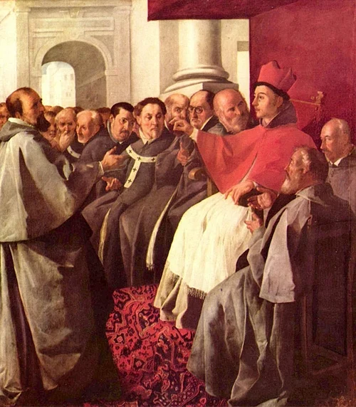 500px-Francisco_de_Zurbarán_012 Bonaventure receives the envoys of the Byzantine Emperor at the Second Council of Lyon.(By Francisco de Zurbarán - The Yorck Project (2002) 10.000 Meisterwerke der Malerei (DVD-ROM), distributed by DIRECTMEDIA Publishing GmbH. ISBN: 3936122202., Public Domain, Wikimeida)