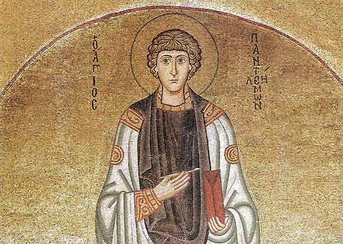 Early 11th-century Byzantine mosaic of Saint Pantaleon in the Hosios Loukas Monastery, Greece (By Anonymous - Chatzidakis. Byzantine Art in Greece, Public Domain, )